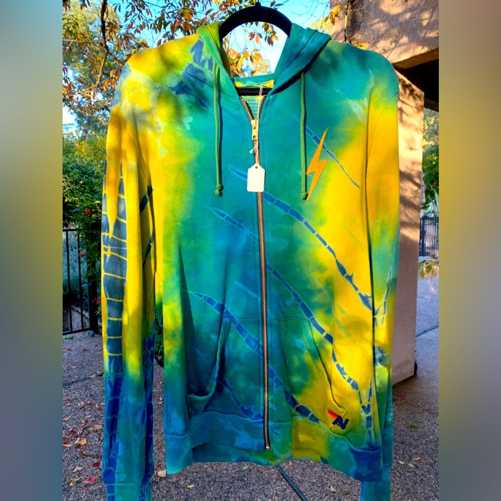 Aviator Nation Thunderbolt Tie Dye Zip Hoodie Sweatshirt